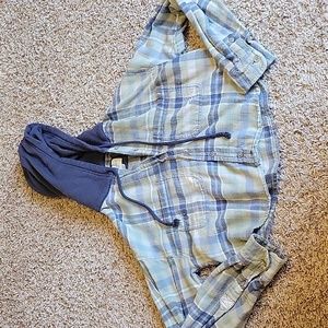 American Eagle Soft Distressed Hooded Flannel Top